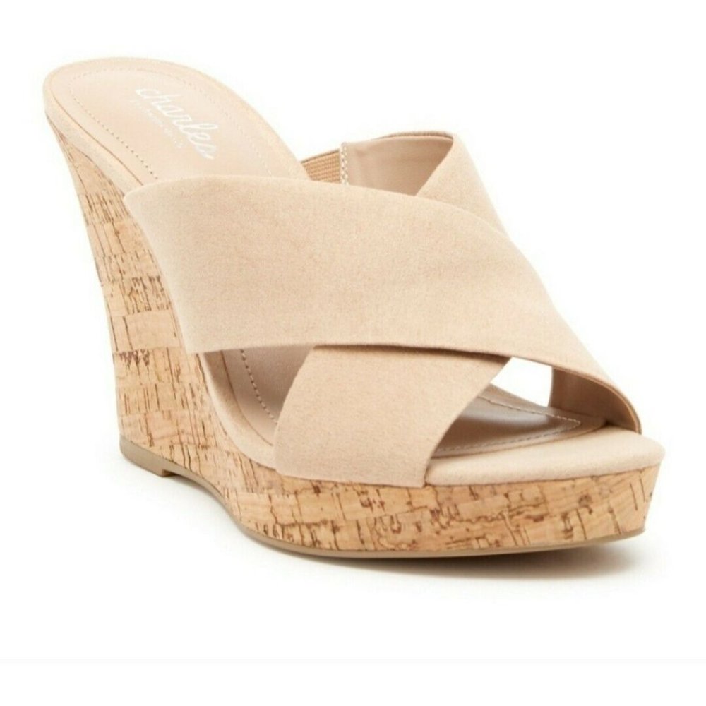 Charles by Charles David Latrice Wedge Sandal Nude Micro Suede 9.5